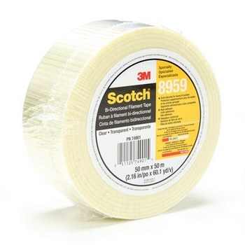 3M Scotch 8959 Clear Filament Strapping Tape - 50 mm Width x 50 m Length - 5.7 mil Thick - 74901