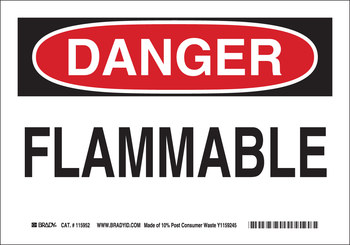 Picture of Brady B-563 High Density Polypropylene Rectangle White English Flammable Material Sign part number 116116 (Main product image)