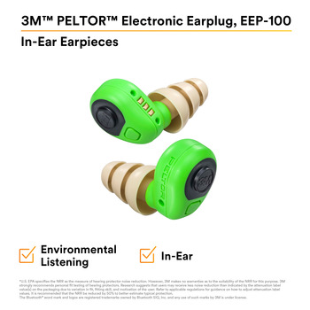 3M Peltor EEP-100 Electronic Earplug - Green - Durable Charging Case Included