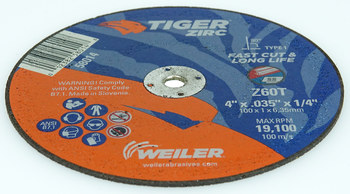 Weiler Tiger Cut-Off Wheel 58014 - Type 1 (Straight) - 4 in - Alumina Zirconia - 60 - T