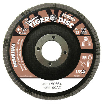 Weiler Type 29 Flap Disc 50564, Aluminum Oxide, 4 1/2 in, 60