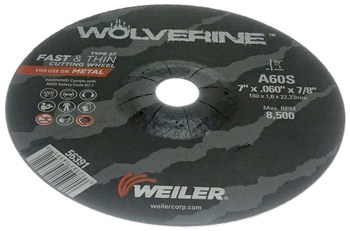 Weiler Wolverine Cutoff Wheel 56391 - Type 27 - Depressed Center Wheel - 7 in - Aluminum Oxide - 60 - S