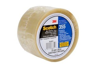 3M Scotch 355 Clear Box Sealing Tape - 72 mm Width x 50 m Length - 3.4 mil Thick - 68751