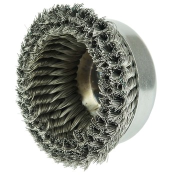 Weiler Steel Cup Brush - Threaded Arbor Attachment - 6 in Diameter - 5/8 in-11 UNC Center Hole - 0.014 in Bristle Diameter - Double Row, 1-3/8 in - 12536