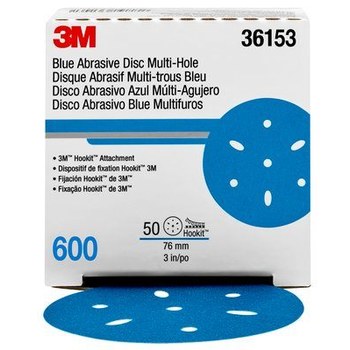 3M Hookit Blue Abrasive Ceramic Aluminum Oxide Hook & Loop Disc - 3 in Diameter Multi-Hole Vacuum Holes - 36153