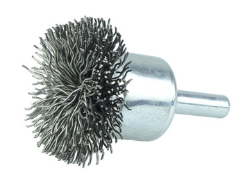 Weiler Steel Cup Brush - Unthreaded Stem Attachment - 1-1/2 in Diameter - 0.020 in Bristle Diameter - 10038