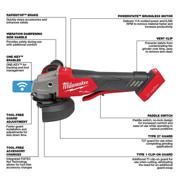 Milwaukee M18 FUEL M18 REDLITHIUM Battery Braking Grinder - 5 in Diameter - 2882-20