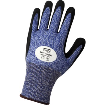 Global Glove Samurai CR617 Black/Blue Large Cut-Resistant Gloves - ANSI A4 Cut Resistance - Nitrile Palm & Fingers Coating - CR617/LG
