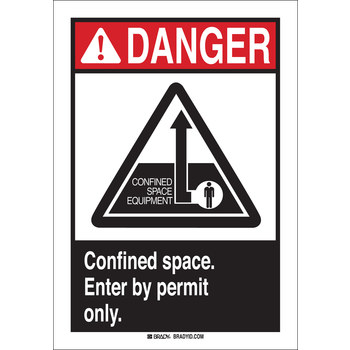 Picture of Brady B-302 Polyester Rectangle White English Confined Space Sign part number 45118 (Main product image)