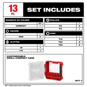 Milwaukee SHOCKWAVE Driver Bit Set 48-32-4035 - 1/4 in hex Shank - Alloy Steel - 78408