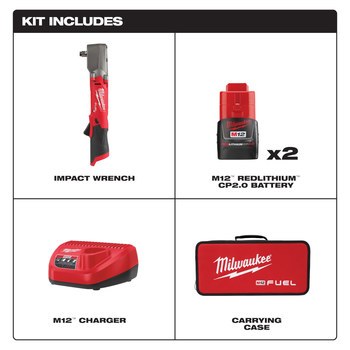 Milwaukee M12 FUEL Impact Wrench Kit 2565-22 - M12 REDLITHIUM Battery - 220 ft/lb Max