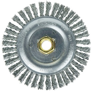 Weiler Dually 79802 Wheel Brush - 5 in Dia - Knotted - Stringer Bead Steel Bristle