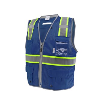 Global Glove FrogWear HV High-Visibility Surveyor's Vest GLO-067B-LG - Size Large - Blue & High-Visibility Yellow/Green - GLO-067B LG