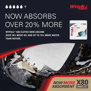 Kimberly-Clark Wypall PowerClean X80 Wiper 41026, Hydroknit, - 12 in x 12.5 in - White
