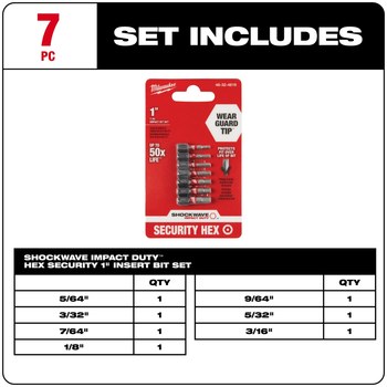 Milwaukee SHOCKWAVE Impact Duty Hex Driver Bit Set 48-32-4619 - Alloy Steel - 1 in Length - 51141