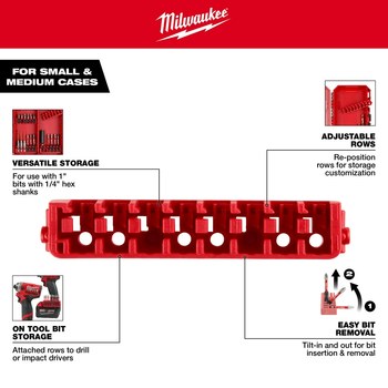 Milwaukee Red Polypropylene Small & Medium Case Rows - 1.38 in Length - 4.09 in Wide - 48-32-9932