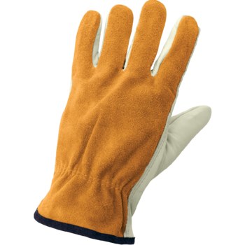 Global Glove 3200BS Gray/Yellow Large Grain Cowhide Leather Driver's Gloves - Keystone Thumb - 3200BS/LG