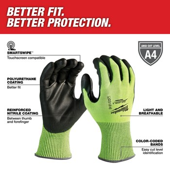 Milwaukee SMARTWIPE High Visibility Yellow 2XL Polyurethane Cut-Resistant Glove - ANSI Cut Level 4 Cut Resistance - 48-73-8944