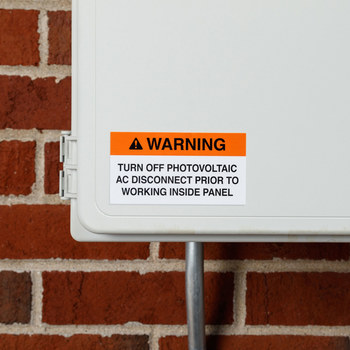 Brady 149891 Black on Orange / White Rectangle Vinyl Solar Panel System Label - 3.75 in Width - 2 in Height - 754473-61346