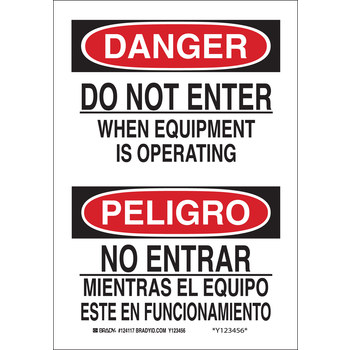 Picture of Brady B-555 Aluminum Rectangle White English / Spanish Equipment Safety Sign part number 124118 (Main product image)