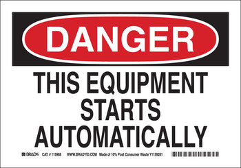 Picture of Brady B-563 High Density Polypropylene Rectangle White English Equipment Safety Sign part number 116152 (Main product image)