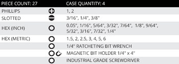 Vega Tools Driver Bit Set V27-BRH - 02179