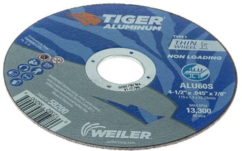 Weiler Tiger Aluminum Cutting Wheel 58200 - 4-1/2 in - Aluminum Oxide - 60 - S