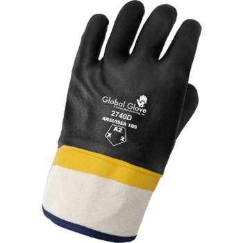 Global Glove 2740D Black/Yellow Large Velvet Work Gloves - PVC Both Sides Coating - Rough Finish - 2740D/LG