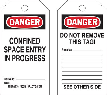 Picture of Brady Black / Red on White Self-Laminating Polyester Worker in Confined Space 50282 Confined Space Tag (Main product image)