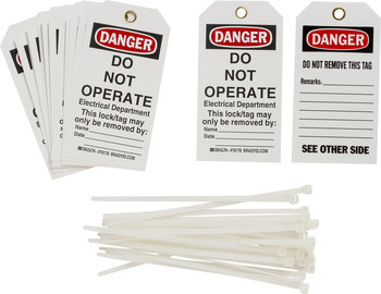 Picture of Brady Black / Red on White Metal Grommet, Self-Laminating Polyester 76178 Equipment Safety Tag (Main product image)
