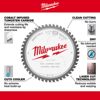 Milwaukee Circular Saw Blade 48-40-4220 - 6 1/2 in Diameter - Carbide