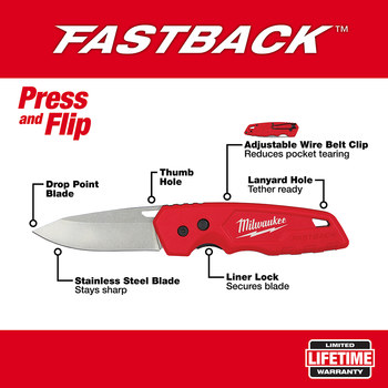 Milwaukee FASTBACK 48-22-1520 Folding Pocket Knife, Plastic, 7.5
