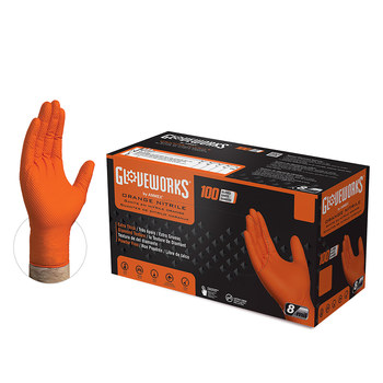 Ammex Gloveworks Disposable Gloves GWON46100, Size Large, Orange