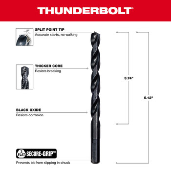 Milwaukee Thunderbolt 25/64 in Drill Bit 48-89-2731 - Right Hand Cut - Split 135° Point - Black Oxide Finish