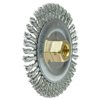 Weiler Dually 79812 Wheel Brush - 5 in Dia - Knotted - Stringer Bead Stainless Steel Bristle
