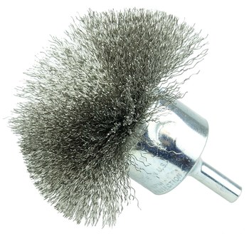 Weiler Stainless Steel Cup Brush - Unthreaded Stem Attachment - 2-3/4 in Diameter - 0.008 in Bristle Diameter - 10048