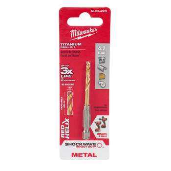Picture of Milwaukee SHOCKWAVE RED HELIX 4.2 mm 135° Right Hand Cut Titanium Coated Drill Bit 48-89-4809 (Main product image)