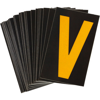 Picture of Brady Bradylite Yellow on Black Reflective Outdoor 5890-V Letter Label (Main product image)