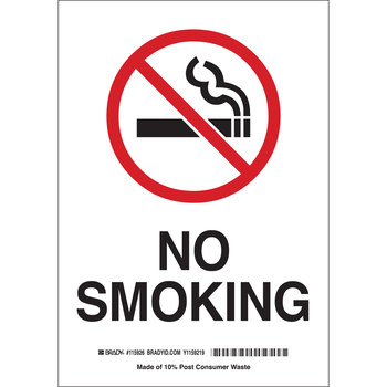 Picture of Brady B-302 Polyester Rectangle White English No Smoking Sign part number 88428 (Main product image)