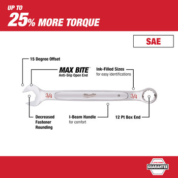 Milwaukee 45-96-9434 Combination Wrench - Chrome Vanadium Steel - 14.43 in