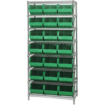 Picture of WSBQ225G Green Wire Shelving and Plastic Bins Shelves With Bins (Main product image)