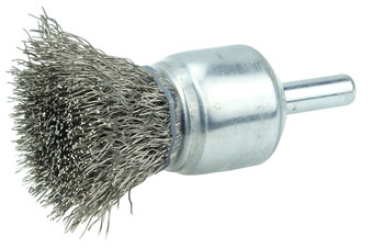 Weiler Stainless Steel Cup Brush - Unthreaded Stem Attachment - 3/4 in Diameter - 0.010 in Bristle Diameter - Cup Material: Coated - 11014