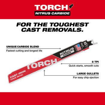 48-00-5502 Milwaukee Sawzall Torch Carbide Blades, 9 Length, 5 Pack