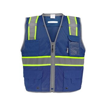 Global Glove FrogWear HV High-Visibility Surveyor's Vest GLO-067B-LG - Size Large - Blue & High-Visibility Yellow/Green - GLO-067B LG