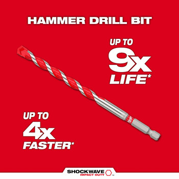 Milwaukee SHOCKWAVE Impact Duty Percussion 3/16 in Hammer Drill Bit 48-20-9006 - 6 in Overall Length - 4 in Flute - Carbide Tipped - Hex Shank