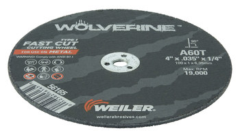 Weiler Wolverine Cut-Off Wheel 56165 - Type 1 (Straight) - 4 in - Aluminum Oxide - 60 - T