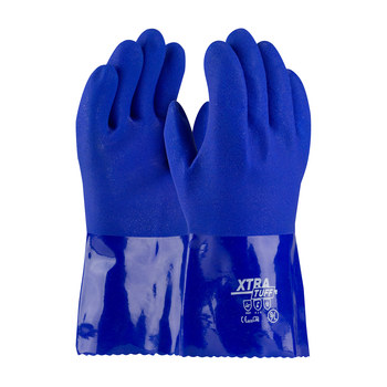 Picture of PIP XtraTuff 58-8656 Blue Medium PVC Supported Chemical-Resistant Gloves (Main product image)