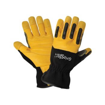 Global Glove Gripster SG2008SC Black/Yellow Large Goatskin Leather/Rubber/Spandex Mechanic's Gloves - SG2008SC/LG