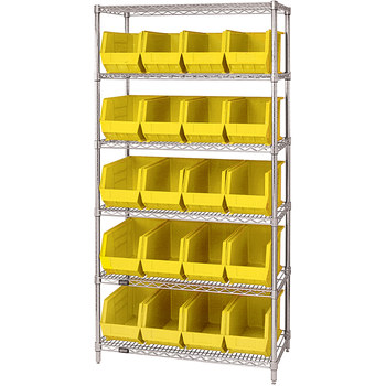 Picture of WSBQ265Y Yellow Wire Shelving and Plastic Bins Shelves With Bins (Main product image)