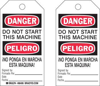 Picture of Brady Black / Red on White Laminated, Metal Grommet, Write-On Polyester / Paper 86406 Equipment Safety Tag (Main product image)